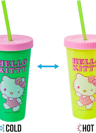 Silver Buffalo Sanrio Hello Kitty Summertime Gardening 4-Pack Color Changing Plastic Tumblers Includes Lid and Straw, 24 Ounces