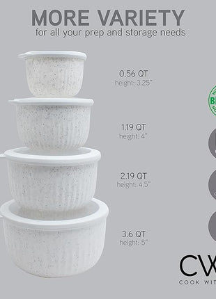 COOK WITH COLOR Prep Bowls with Lids- Wide and Deep Nesting Plastic Small Mixing Bowl Set with Lids, 8 Piece Set - Deep Bowls, Speckled White