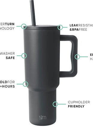 Simple Modern 40 oz Trek Tumbler with Handle and Straw Lid | Cup Holder Friendly Insulated Stainless Steel Travel Mug | Graphite (Pack of 12)