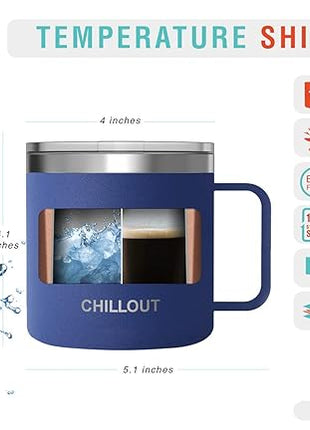 CHILLOUT LIFE Stainless Steel 16 oz Vacuum Insulated Coffee Mug with Handle and Lid, Large Thermal Camping Coffee Mug Cup with Durable Sliding Top for Men & Women - Keeps Beverages Hot/Cold