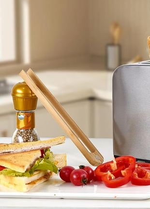 Jowmoy 1 Pieces With Magnet Natural Bamboo Toast Tongs, toast tongs, bamboo tongs,slip Design,for Toaster,Fruits, Bread & Pickles, Kitchen Utensil, Salad, Pasta, Grilling, BBQ.