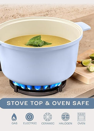 Gotham Steel 5 Qt Lightweight Ceramic Dutch Oven Pot with Lid, Nonstick Sourdough Dutch Oven for Bread Baking, 10 in 1 Stock Pot Ovens for Pasta, Spaghetti, Bread and More, Pots for Cooking