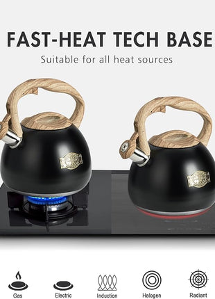 POLIVIAR Tea Kettle, 2.7 Quart Stovetop Tea Kettle, Audible Whistling Teapot, Food Grade Stainless Steel for Anti-Rust, Anti Hot Handle, Suitable for All Heat Sources (JX2022-MH30)