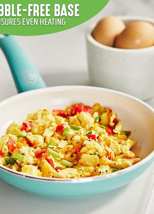 GreenLife Nonstick 8" Frying Pan Skillet, Non-Toxic PFAS-Free Ceramic Nonstick, Dishwasher & Oven Safe, Stay-Cool Handles, Wobble Free, Turquoise