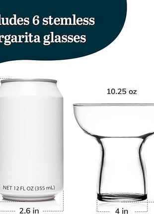 Libbey Stemless Margarita Glasses Set of 6, 10.25 ounces Classic Margarita Glasses Lightweight, Fancy Glassware Set for Celebrations