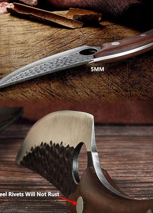 Smith Chu Forged Viking Knives - Husk Chef and Butcher Knife Set, Fishing Filet & Bait Knife, Japanese Boning Knife, Meat Cleaver for Kitchen or Camping - Gift for Dad