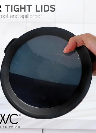 COOK WITH COLOR Mixing Bowls with Lids - 12 Piece Plastic Nesting Bowls Set includes 6 Prep Bowls and 6 Lids, Rhombus Design - Microwave Safe (Black)