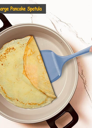 Silicone Pancake Spatula Turner with Lengthened Handle& Seamless Design, Heat Resistant Cooking Spatulas for Nonstick Cookware, Large Flexible Kitchen Utensils, Flipper for Egg, Pancake, Starry Blue