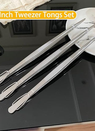 JETKONG 12-Inch Cooking Tweezer Tongs Food Tweezers for Kitchen and Barbecue, Set of 3 (12 12 12 Inch, Silver)
