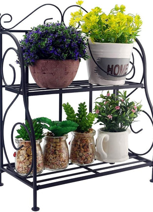 Sunnyglade Spice Rack, 2-Tier Foldable Shelf Rack Kitchen Bathroom Countertop, 2-Tier Standing Storage Organizer Spice Jars Bottle Shelf Holder Rack -Black