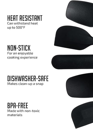 OVENTE Silicone Spatula Set of 5, Food Grade Rubber Spatula with High Heat Resistant, BPA-Free and Dishwasher Safe, Nonstick Kitchen Utensils for Baking, Cooking and Mixing, Black SP12305B