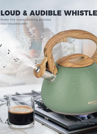POLIVIAR Tea Kettle, 2.7 Quart Stovetop Tea Kettle, Audible Whistling Teapot with Crackle Finish, Food Grade Stainless Steel for Anti-Rust, Anti Hot Handle, Suitable for All Heat Sources (JX2023-LRG)