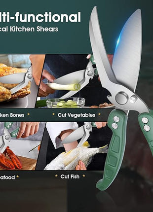 DRAGON RIOT Heavy Duty Poultry Shears - A Must Have Kitchen Shears for Chicken and Meat Cutting - Dishwasher Safe and Stainless Food Kitchen Scissors for Thanksgiving(Green)
