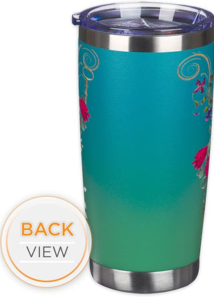 Christian Art Gifts Stainless Steel Double Wall Vacuum Insulated Tumbler 18 oz Peacock Teal Travel Mug with Retractable Lid Inspirational Bible Verse for Women - Blessed Faith -Jeremiah 17:7