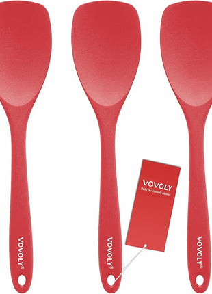 Upgrade Silicone Spatula Spoon Set,VOVOLY Heat Resistant Rubber Spoonula, Seamless Non-Stick Flexible Scrapers for Baking Mixing Tool,3 Pack, Red