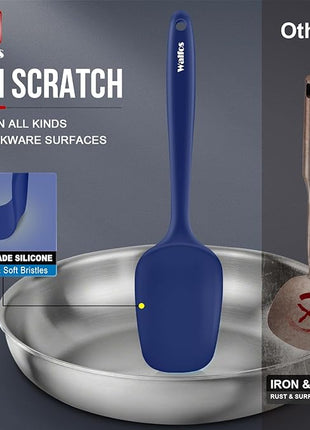 Walfos Silicone Spatula Set (5pcs) - 600℉ High Heat Resistant Kitchen Spoon Navy Blue Spatulas for Cooking Mixing & Baking, Strong Steel Core and One-Pieces Seamless Design, BPA Free Dishwasher Safe