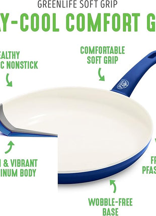 GreenLife Non Stick Fry Pan Set (7" & 10"), Non-Toxic PFAS-Free Ceramic Skillets, Dishwasher & Oven Safe, Egg Omelet Frying Pans, Stay- Cool Handles, Kitchen Home Cooking Essentials, Blue