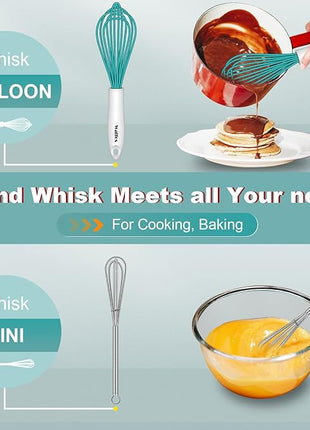 Walfos Whisk,Silicone Whis, Non Scratch Coated Wisking tool silicone set of 5,BPA Free and Heat Resistant 480°F.Premium for Whisking, Blending, Frothing, Beating.(Blue)
