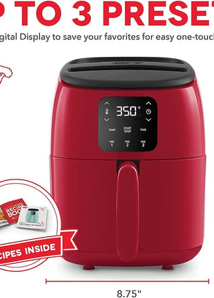 DASH Tasti-Crisp™ Electric Air Fryer Oven, 2.6 Qt., Red – Compact Air Fryer for Healthier Food in Minutes, Ideal for Small Spaces - Auto Shut Off, Digital, 1000-Watt