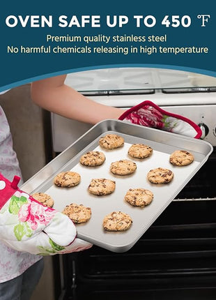 E-far Stainless Steel Baking Sheet Set of 3, 12.4”/10.5” /9.4” Cookie Sheet for Oven, Rimmed Metal Tray for Cooking Baking Bacon, Non-toxic & Dishwasher Safe