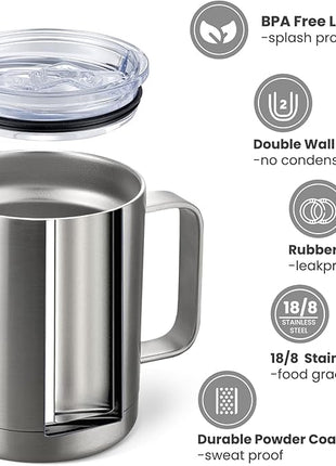 MEWAY 12oz Coffee Mug With Handle 4 Pack Bulk,Stainless Steel Insulated Travel Tumblers With Sliding Lid,Double Wall Vacuum Camping Cup for Hot & Cold Drinks Tea (Mix,Set of 4)