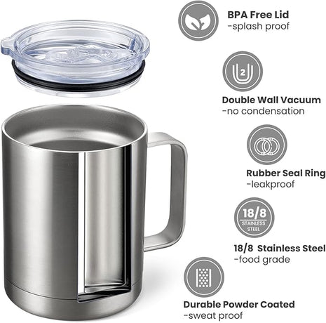 MEWAY 12oz Coffee Mug With Handle 4 Pack Bulk,Stainless Steel Insulated Travel Tumblers With Sliding Lid,Double Wall Vacuum Camping Cup for Hot & Cold Drinks Tea (Mix,Set of 4)