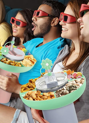 Snack Bowl for Stanley Cup 40 oz with Handle-Perfectly Compatible with Stanley Quencher H2.0 Tumbler 40 oz with Handle, Reusable Silicone Snack Tray, Stanley cup accessories (teal Snack Bowl)