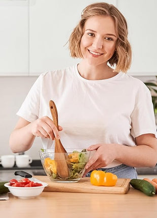 SPATUAMZ Wooden Spoons for Cooking, Wooden Kitchen Utensils Set, Natural Teak Cooking Spatula Set of 9 for Nonstick Pans and Cookware