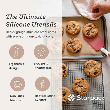 Starpack 'Flex & Flip' Flexible Silicone Turner Spatula Set (3 Pcs) - High Heat Resistant Spatulas for Cooking Egg 600°F - Silicone Pancake Turner Spatula, LFGB Grade Non Stick Rubber Kitchen Utensils