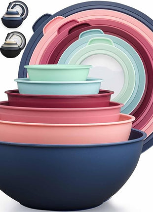 Zulay Kitchen 12 Piece Plastic Mixing Bowls with Leak-Proof Lids Set - Microwave and Freezer Safe Kitchen Mixing Bowls for Preparing, Serving and Storing - Large Nesting Bowls (Cotton Candy Ombre)