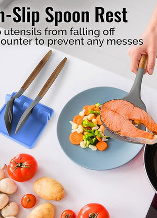 Zulay Kitchen Silicone Utensil Rest with Drip Pad for Multiple Utensils - BPA-Free, Heat-Resistant Spoon Rest & Spoon Holder for Stove Top - Kitchen Utensil Holder for Ladles & Tongs - Periwinkle