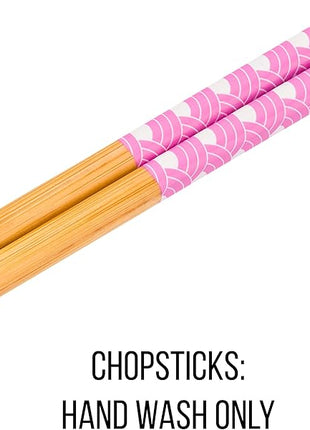 Silver Buffalo Sanrio Hello Kitty Pink and Gold Japanese Pattern with Flowers Ceramic Ramen Noodle Rice Bowl with Chopsticks, Microwave Safe, 30 Ounces