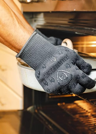 Oven Gloves with Fingers - 932°F Extreme Heat Proof and Cut Resistant Mitts for Kitchen, BBQ, Grill, Baking, Fire Pit - EN407 Certified with Non-Slip Silicone Grip and Cotton Lined for Comfort