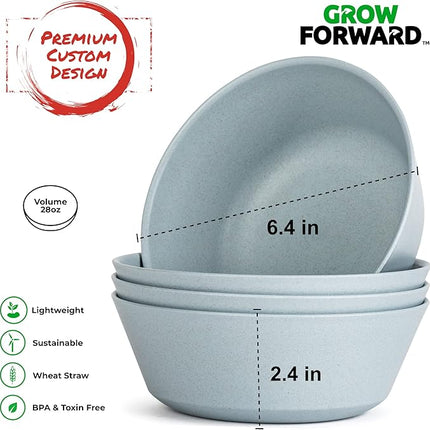 Grow Forward Premium Wheat Straw Plates and Bowls Sets - 8-Piece Wheat Straw Dinnerware Sets - Unbreakable & Reusable Microwave Safe Plastic Dinner Plates for Outdoors, RV, Camping Dishes - Glacier