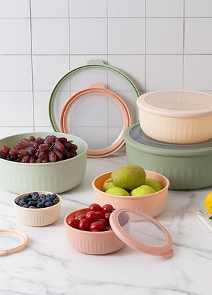 COOK WITH COLOR Prep Bowls with Lids- Wide and Deep Nesting Plastic Small Mixing Bowl Set with Lids, 12 Piece Set - Wide Bowls, Mint/Pink