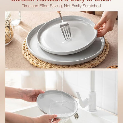 Famiware Milkyway Stoneware Dinnerware Sets with Mugs, Service for 4 (16pcs), Plates and Bowls Sets, Scratch Resistant, Microwave and Dishwasher Safe Dishes Set, Light Gray