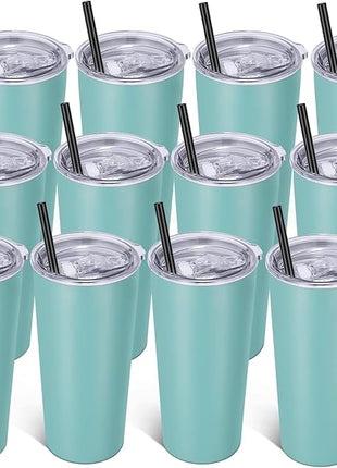 VEGOND 20oz Tumbler Bulk with Lid and Straw 12 Pack, Stainless Steel Vacuum Insulated Tumbler, Double Wall Coffee Cup Travel Mug, River Green