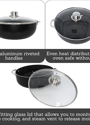 IMUSA 9Qt Bistro Ceramic Nonstick Caldero/Dutch Oven with Glass Lid, Black