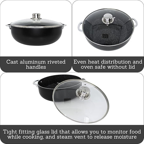 IMUSA 9Qt Bistro Ceramic Nonstick Caldero/Dutch Oven with Glass Lid, Black
