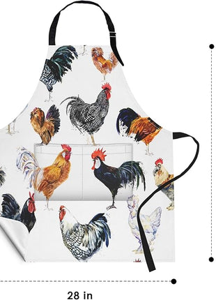 Britimes Apron Home Kitchen Cooking Baking Gardening for Women Men With Pockets Farm Bird Rooster Chicken Animal Funny 32x28 inch