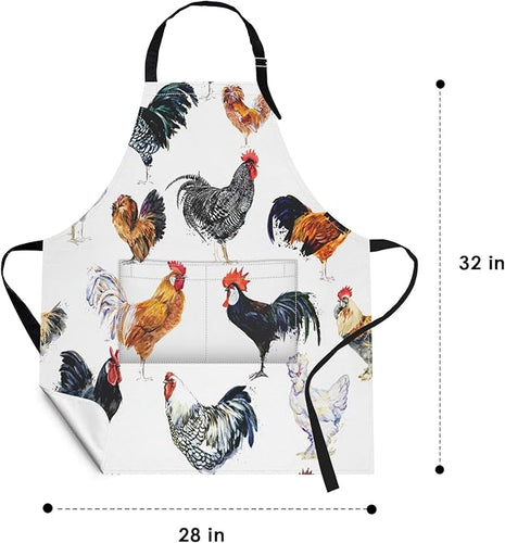 Britimes Apron Home Kitchen Cooking Baking Gardening for Women Men With Pockets Farm Bird Rooster Chicken Animal Funny 32x28 inch