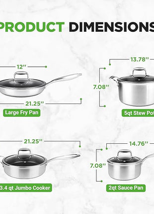 NutriChef 8-Piece Triply Cookware Set Stainless Steel - Triply Kitchenware Pots & Pans Set Kitchen Cookware, Non-Stick Coating - Sauce Pot, Stew Pot, Cooking Pot, Frying Pan, Lids - NC3PLY8Z