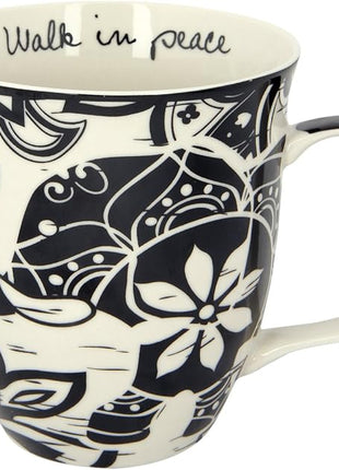 Karma Ceramic Black and White Boho Mug, 1 Count (Pack of 1), Elephant , 16 oz