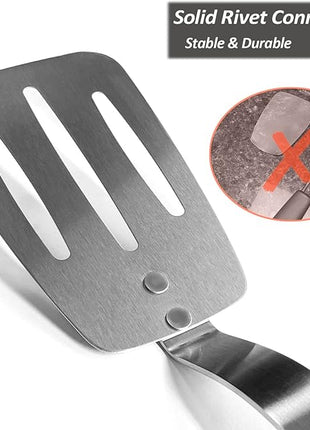 Stainless Steel Flexible Spatula Slotted Turner, XiaoZu Thin Metal Spatula for Cast Iron Skillet, Thin Blade and Heat Resistant Silicone Handle, Great for Egg, Cookie, Meat, Crep, Medium + Large