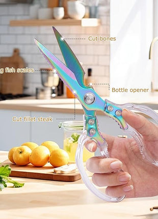 AWinjoy Heavy Duty Kitchen Scissors, Stainless Steel & Aluminum, Serrated Edge, Ambidextrous, Contemporary Style, Blade Color, Kitchen Shears