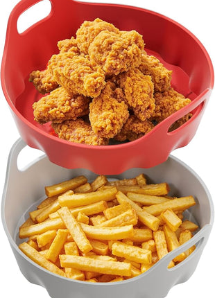 Li&Zhao Silicone Air Fryer Liners Reusable - 2 PCS Round Air Fryer Inserts Accessories 4 to 7 Qt Silicone Liners for Basket(Red & Gray)