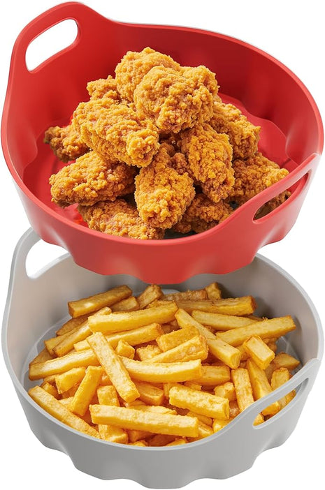 Li&Zhao Silicone Air Fryer Liners Reusable - 2 PCS Round Air Fryer Inserts Accessories 4 to 7 Qt Silicone Liners for Basket(Red & Gray)