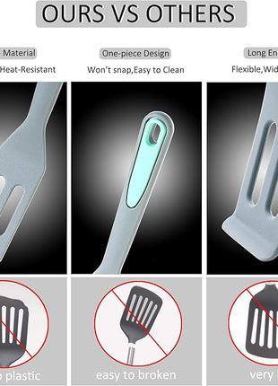 To encounter 5 Pieces Silicone Spatula Set, Non-Stick Silicone Turner Spatulas, Heat Resistance Cooking Utensils, Flip Turner for Fish, Egg, Pancake,Dishwasher Safe, Light Grey