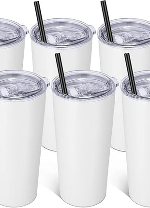 VEGOND 20oz Tumbler Bulk with Lid and Straw 6 Pack, Stainless Steel Vacuum Insulated Tumbler, Double Wall Coffee Cup Travel Mug, White