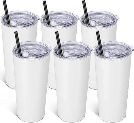VEGOND 20oz Tumbler Bulk with Lid and Straw 6 Pack, Stainless Steel Vacuum Insulated Tumbler, Double Wall Coffee Cup Travel Mug, White